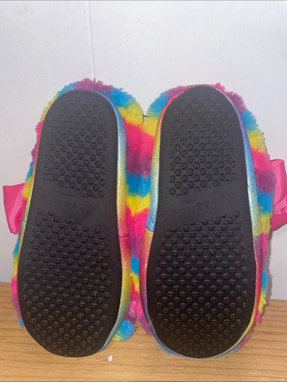 Over the Rainbow Plush Rainbow Slippers with Bows - Picture 2 of 2